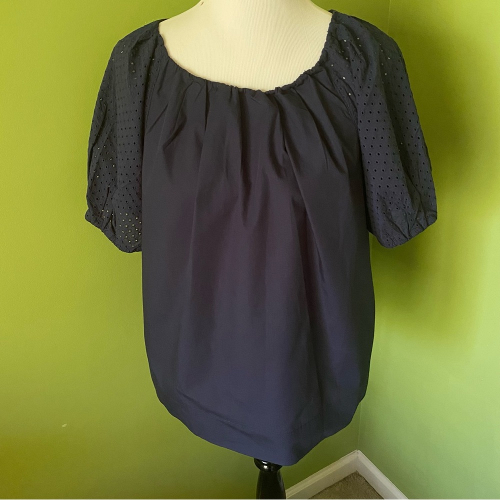 Free Assembly Eyelet Puff Sleeve Popover Top